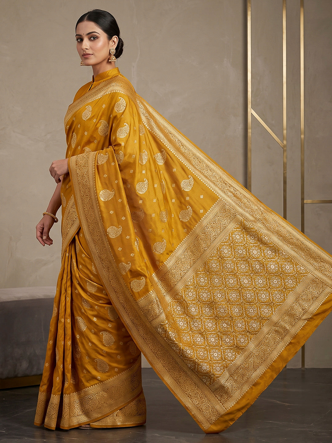 Mustard Woven Design Dola Silk Saree