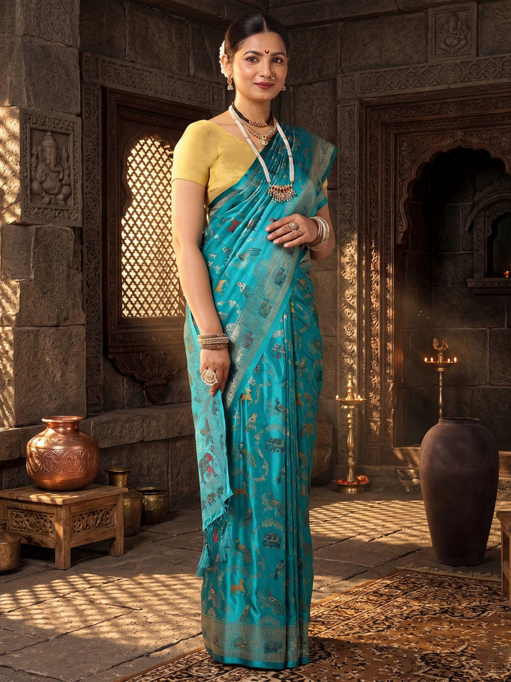 Dark Blue Woven Design Satin Saree