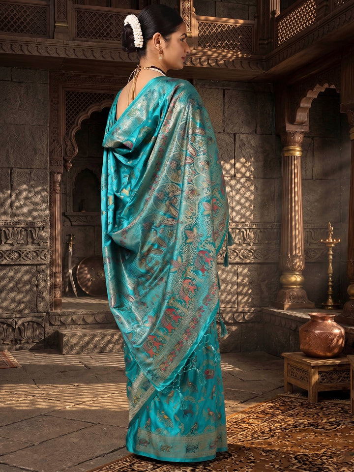 Dark Blue Woven Design Satin Saree