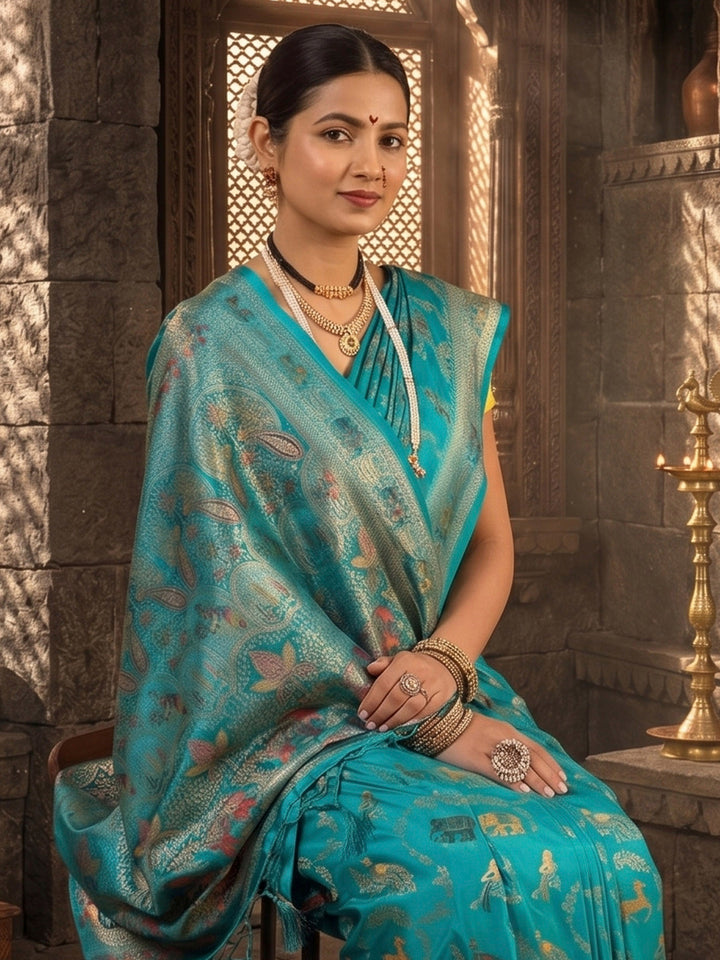 Dark Blue Woven Design Satin Saree