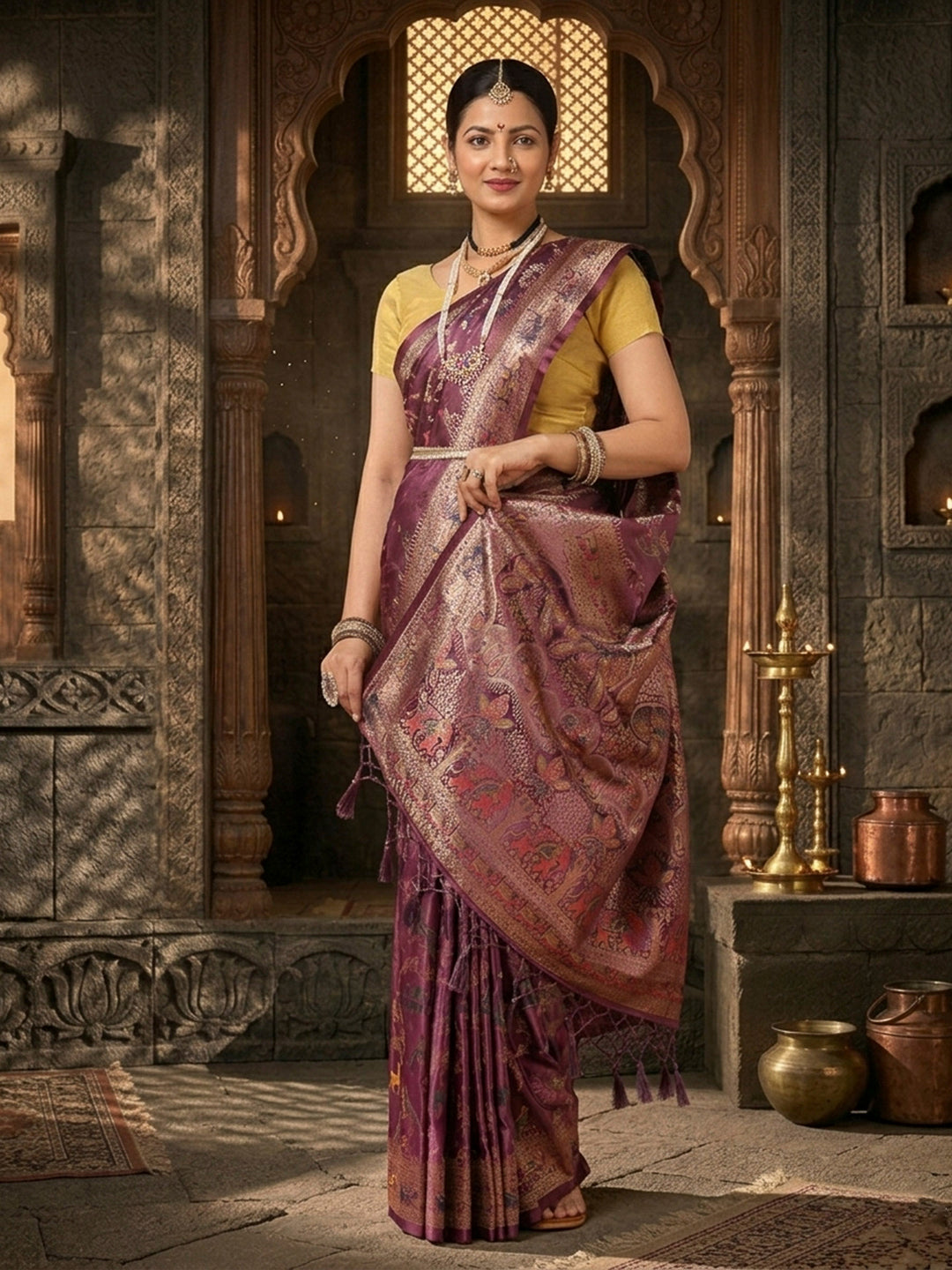 Lavender Woven Design Satin Saree
