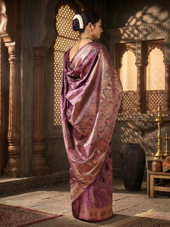 Lavender Woven Design Satin Saree