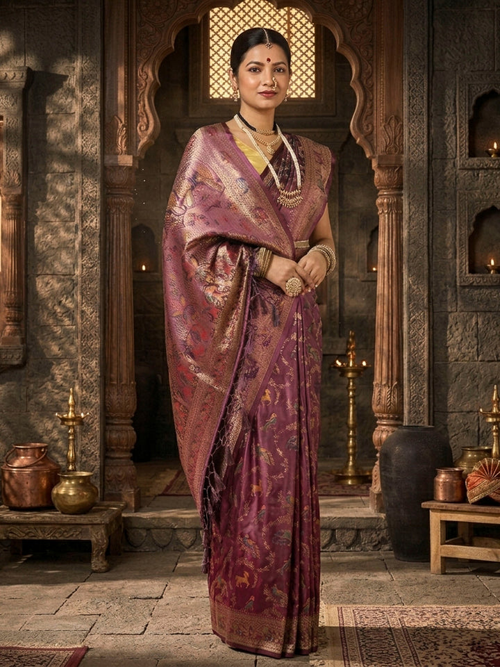 Lavender Woven Design Satin Saree