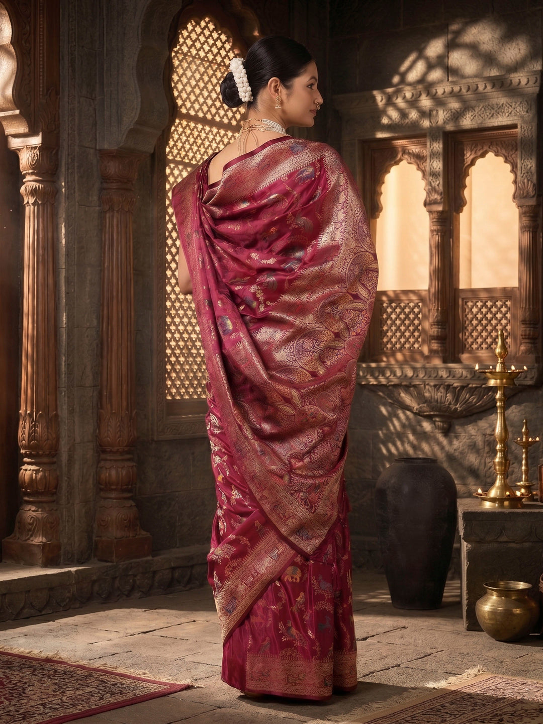 Maroon Woven Design Satin Saree