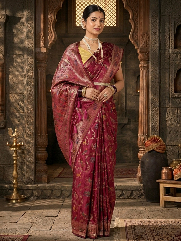 Maroon Woven Design Satin Saree