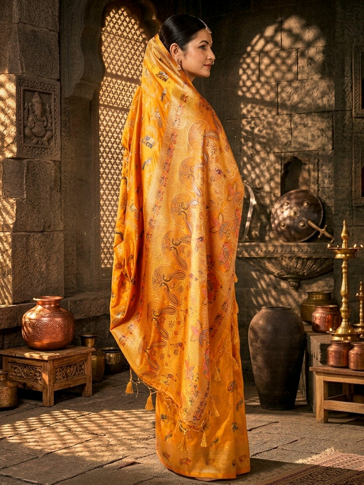 Mustard Woven Design Satin Saree