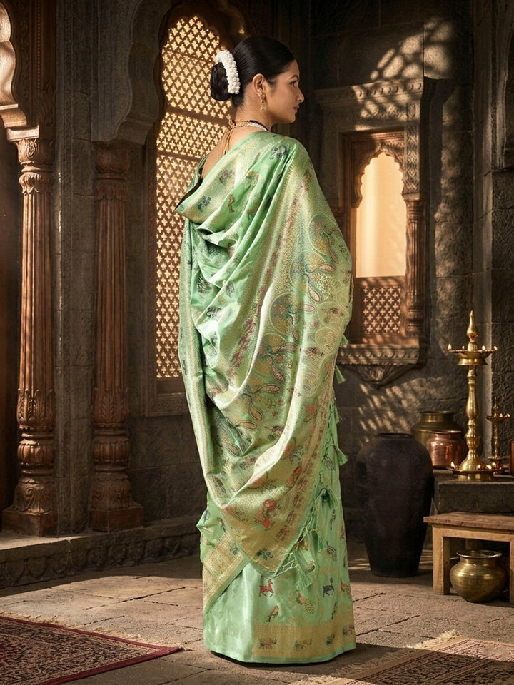 Pista Woven Design Satin Saree