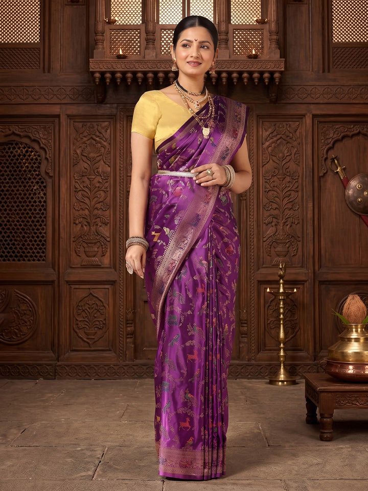 Purple Woven Design Satin Saree