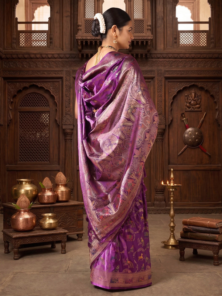 Purple Woven Design Satin Saree