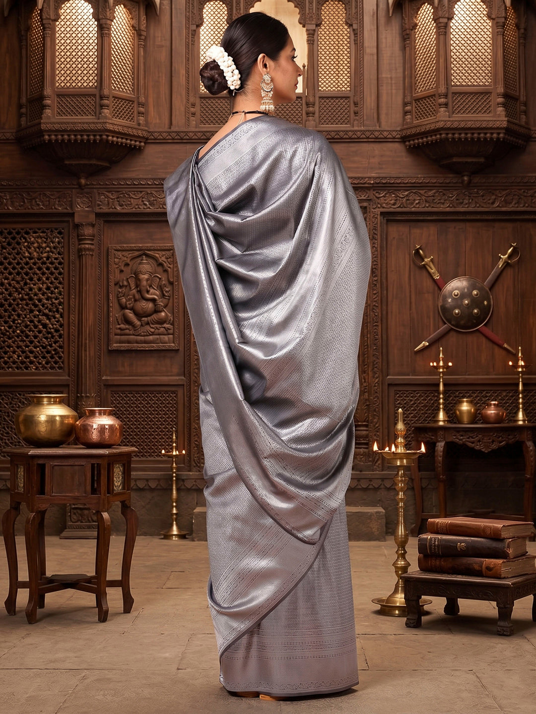 Grey Woven Design Kanjivaram Brocade Saree