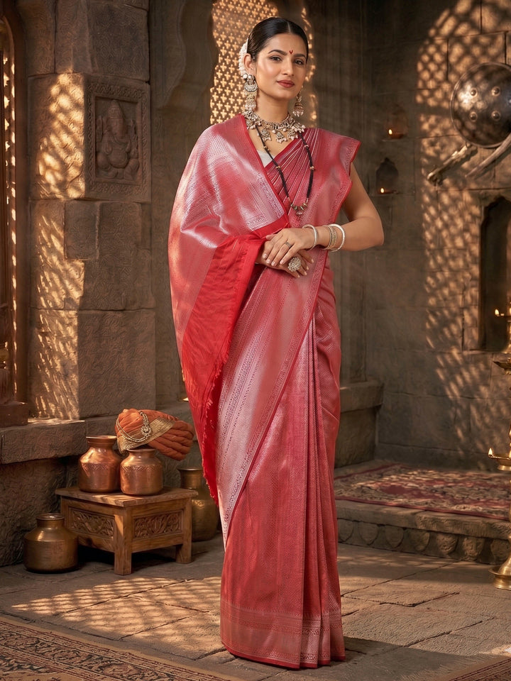 Peach Woven Design Kanjivaram Brocade Saree