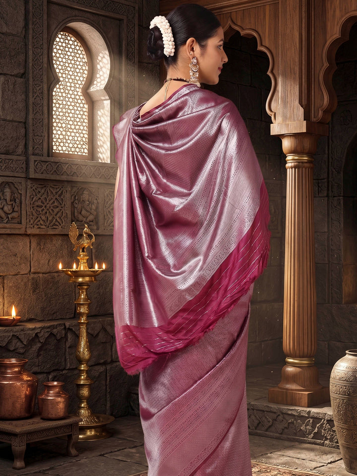 Wine Woven Design Kanjivaram Brocade Saree
