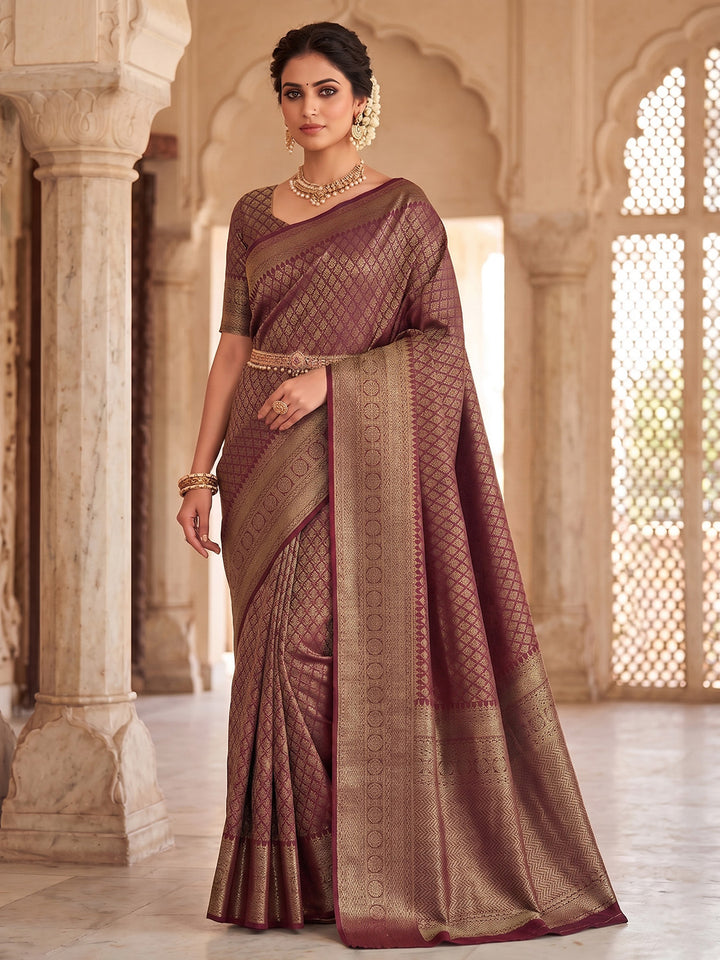 Maroon Woven Design Art Silk Kanjivaram Saree