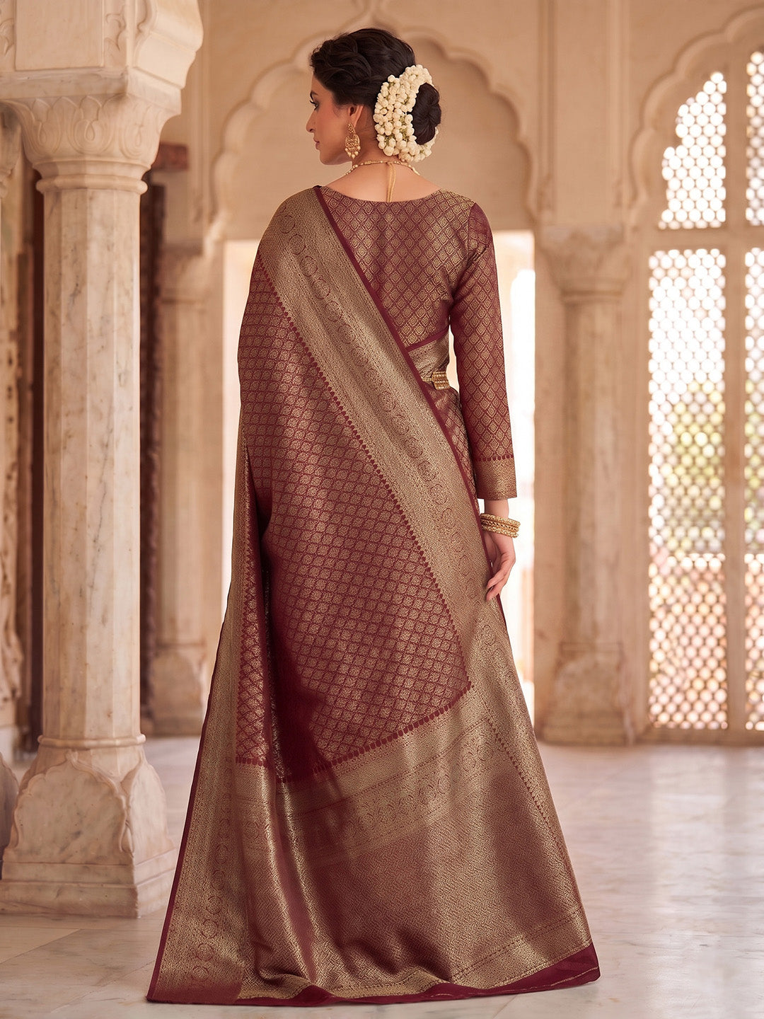 Maroon Woven Design Art Silk Kanjivaram Saree