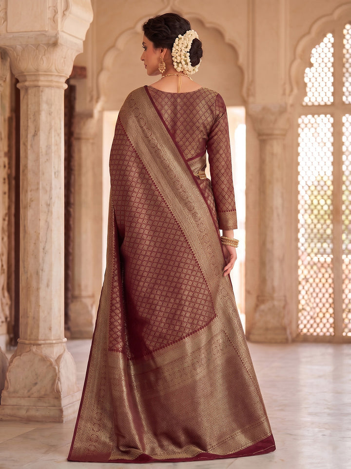 Maroon Woven Design Art Silk Kanjivaram Saree