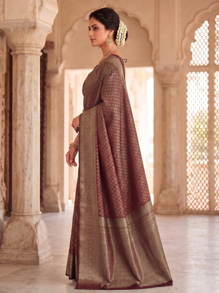 Maroon Woven Design Art Silk Kanjivaram Saree