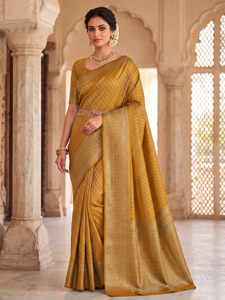 Mustard Woven Design Art Silk Kanjivaram Saree
