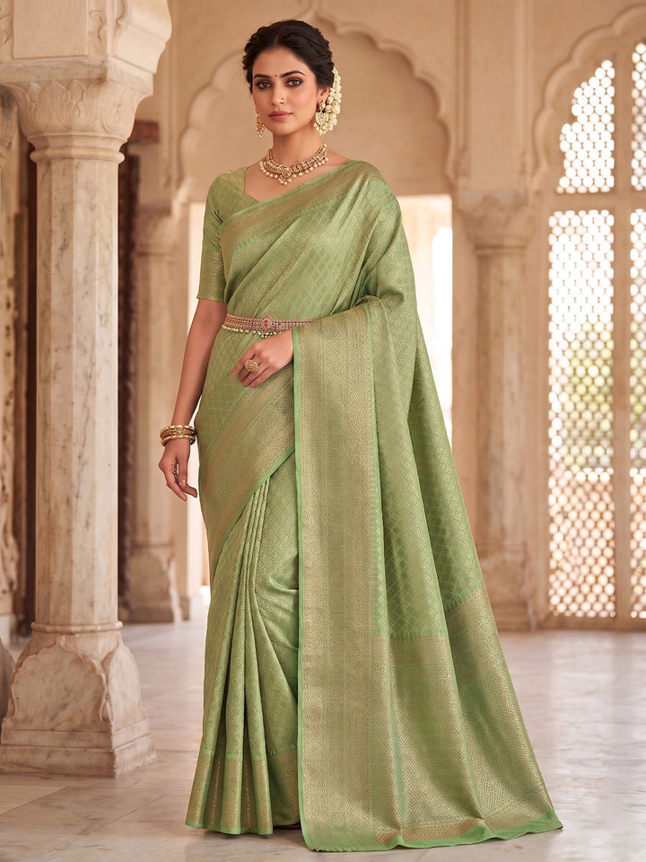 Pista Green Woven Design Art Silk Kanjivaram Saree