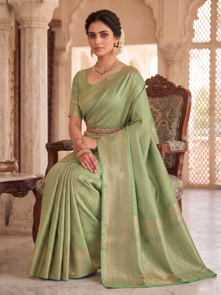 Pista Green Woven Design Art Silk Kanjivaram Saree