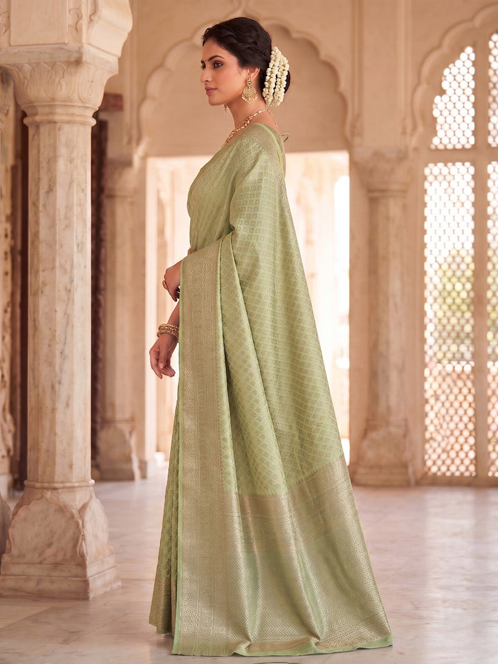 Pista Green Woven Design Art Silk Kanjivaram Saree