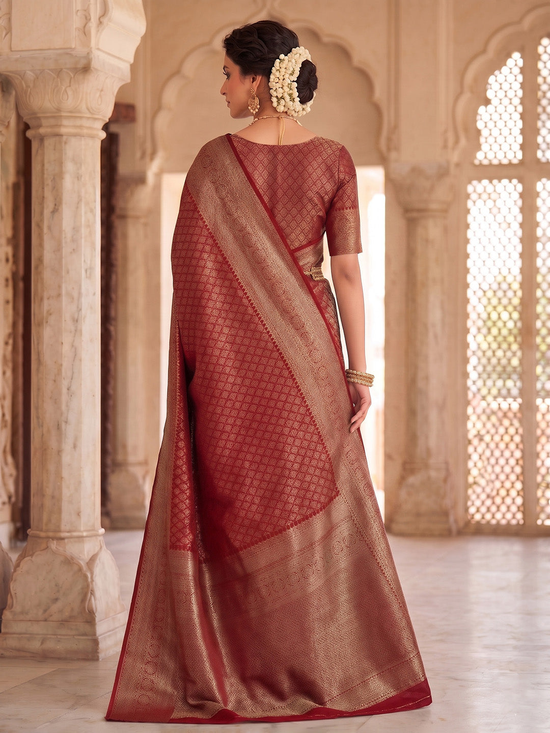 Red Woven Design Art Silk Kanjivaram Saree