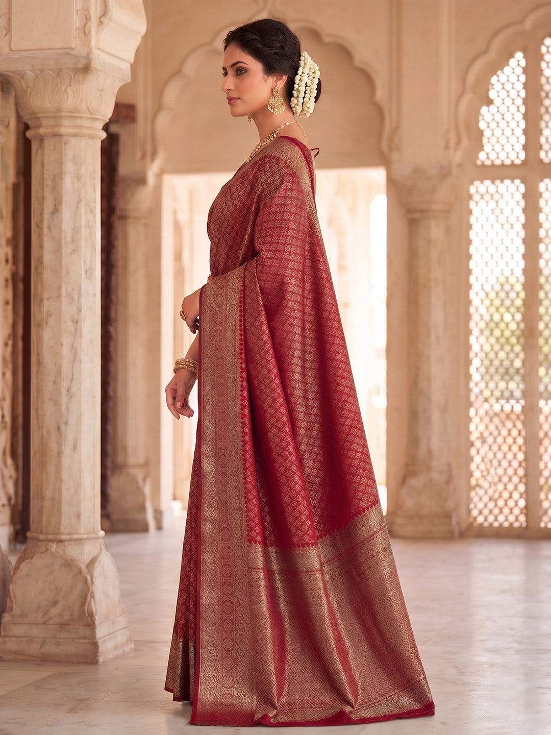 Red Woven Design Art Silk Kanjivaram Saree
