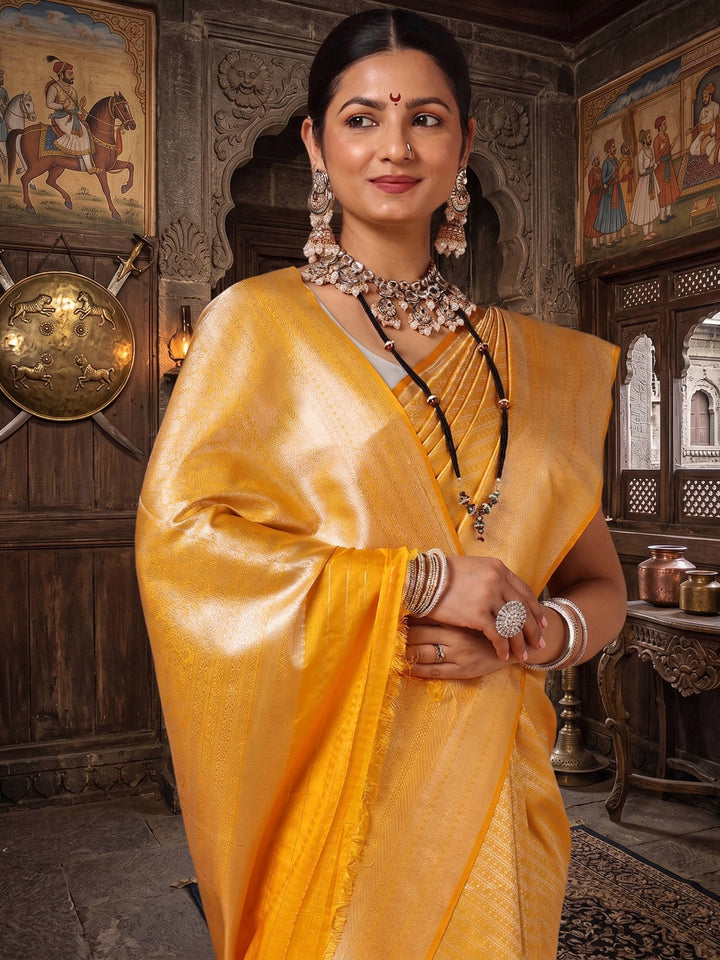 Mustard Woven Design Kanjivaram Brocade Saree