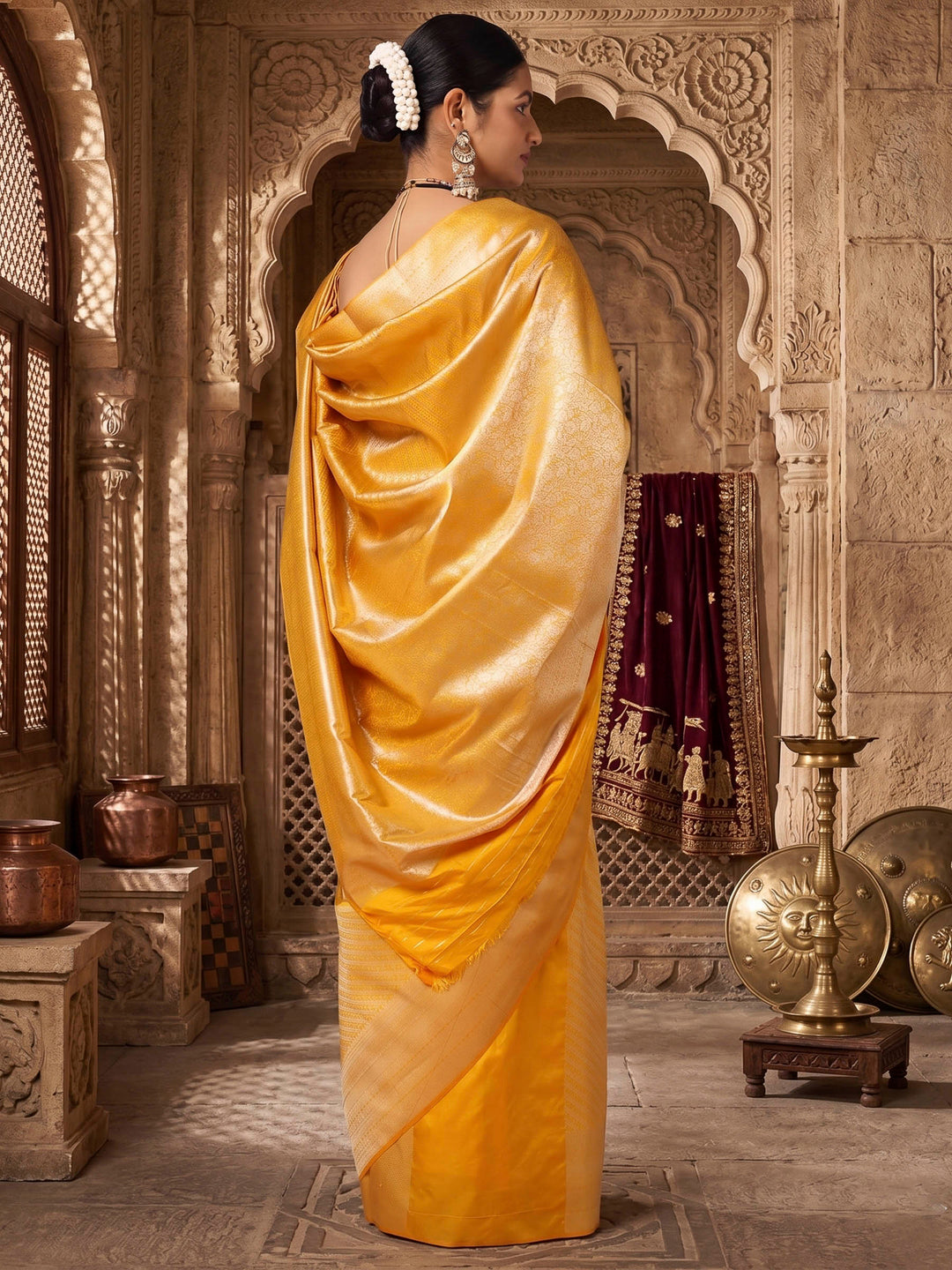 Mustard Woven Design Kanjivaram Brocade Saree