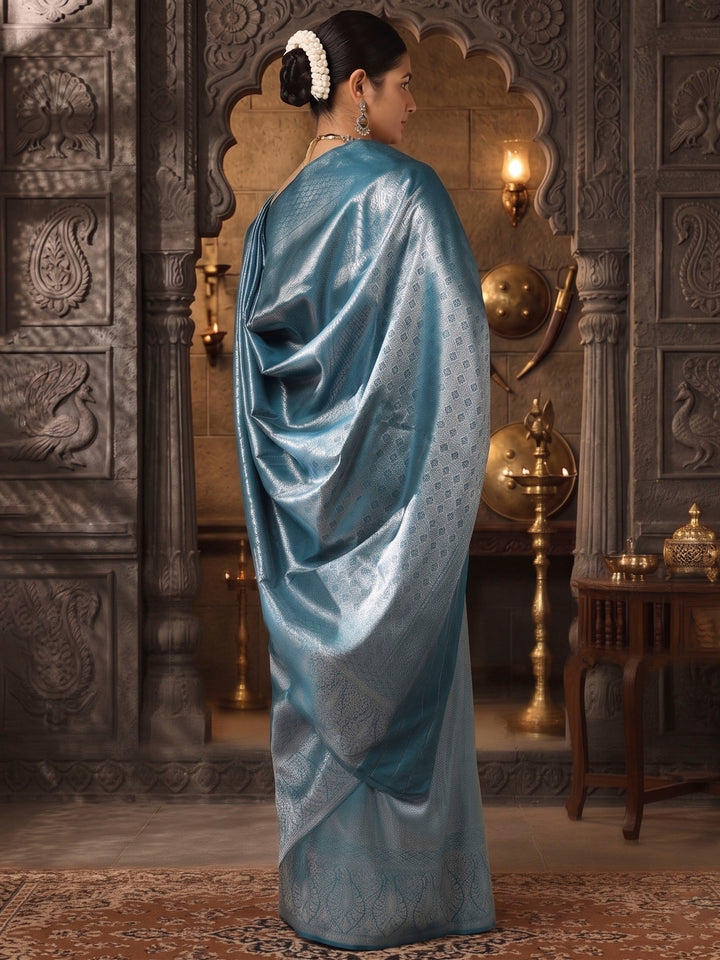 Dark Blue Woven Design Kanjivaram Brocade Saree