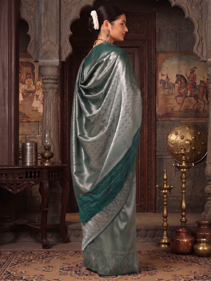 Dark Green Woven Design Kanjivaram Brocade Saree