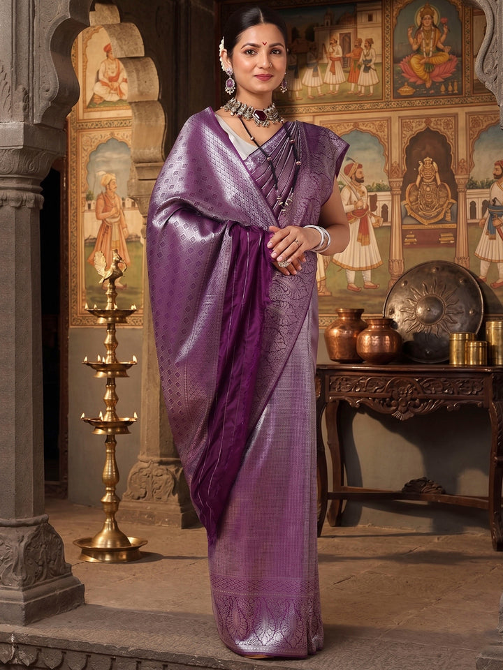 Purple Woven Design Kanjivaram Brocade Saree