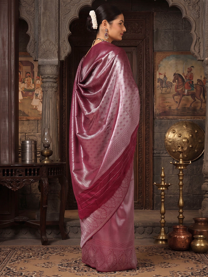 Wine Woven Design Kanjivaram Brocade Saree