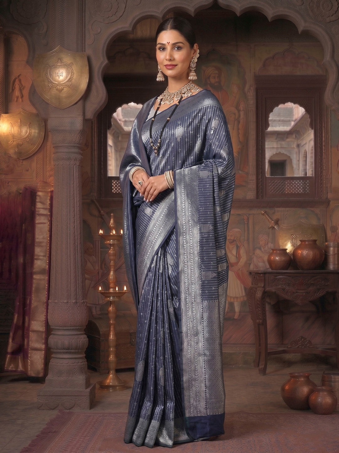 Navy Woven Design Kanjivaram Brocade Saree