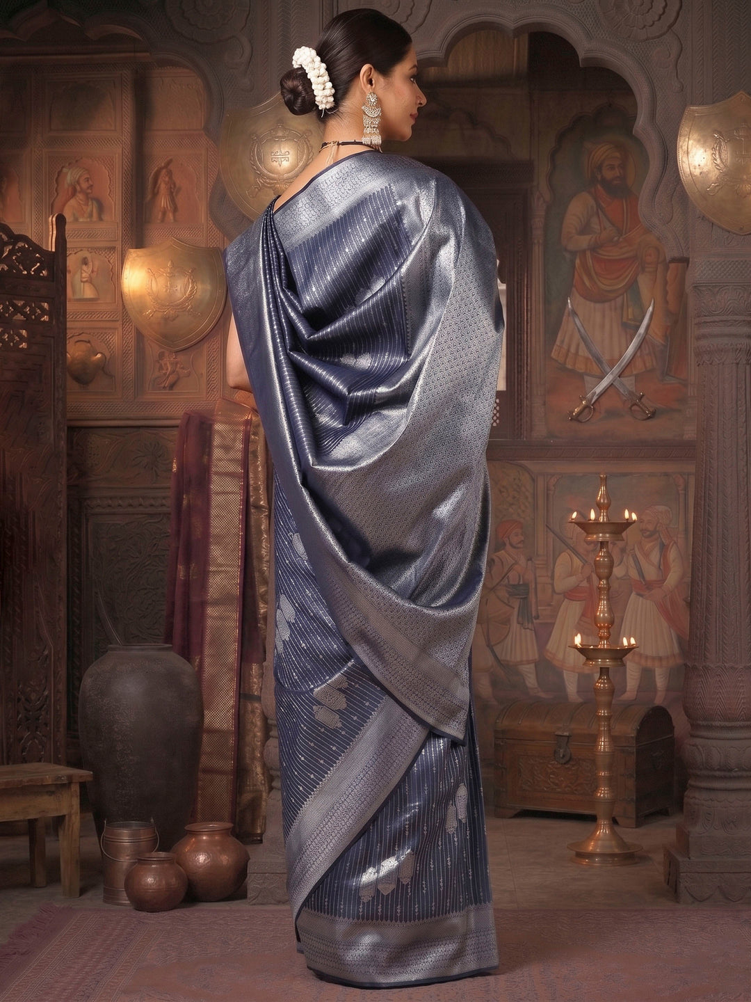 Navy Woven Design Kanjivaram Brocade Saree