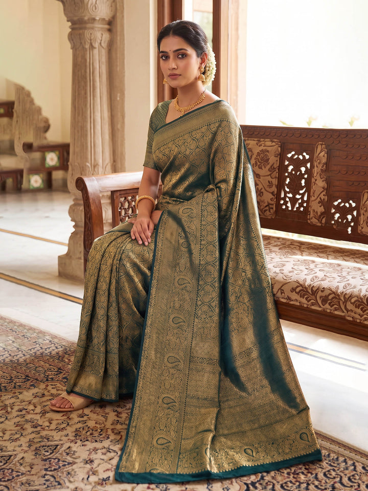 Dark Blue Woven Design Art Silk Kanjivaram Saree