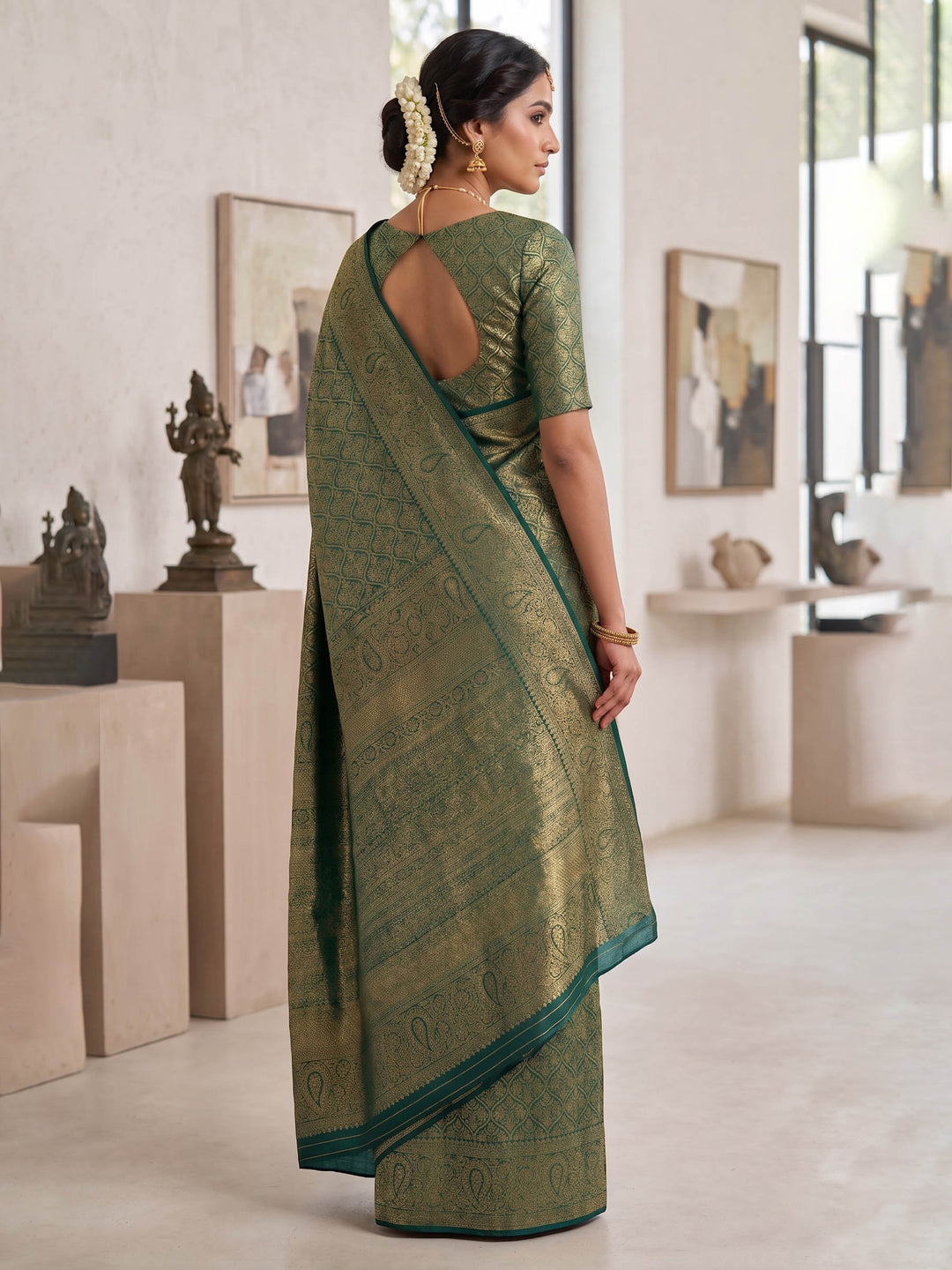 Dark Blue Woven Design Art Silk Kanjivaram Saree