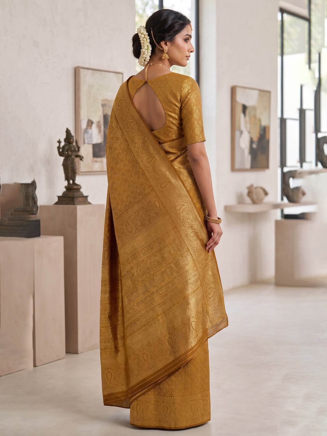 Mustard Woven Design Art Silk Kanjivaram Saree