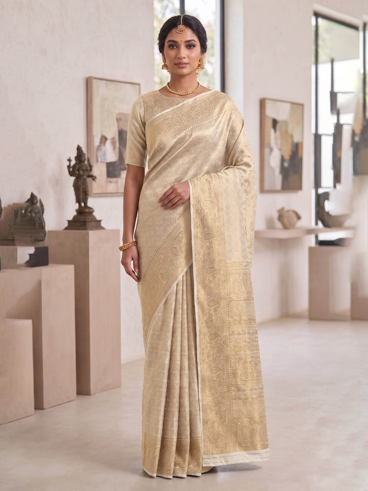 Off White Woven Design Art Silk Kanjivaram Saree