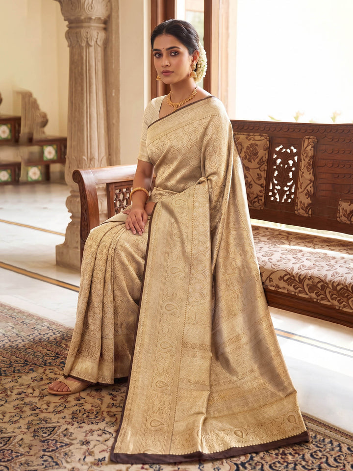 Off White Woven Design Art Silk Kanjivaram Saree