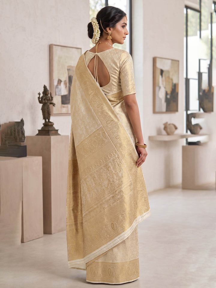 Off White Woven Design Art Silk Kanjivaram Saree