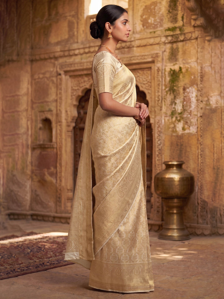 Off White Woven Design Art Silk Kanjivaram Saree