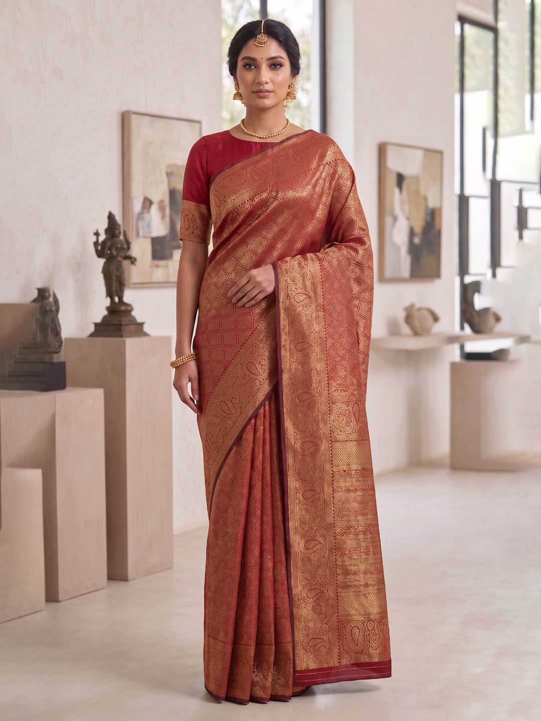 Red Woven Design Art Silk Kanjivaram Saree