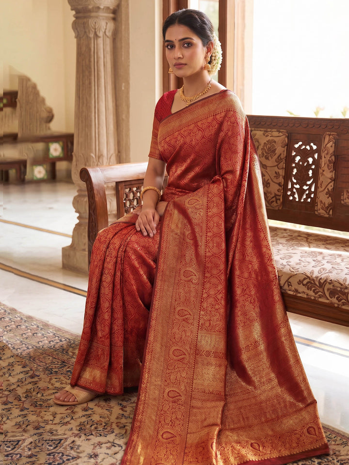 Red Woven Design Art Silk Kanjivaram Saree