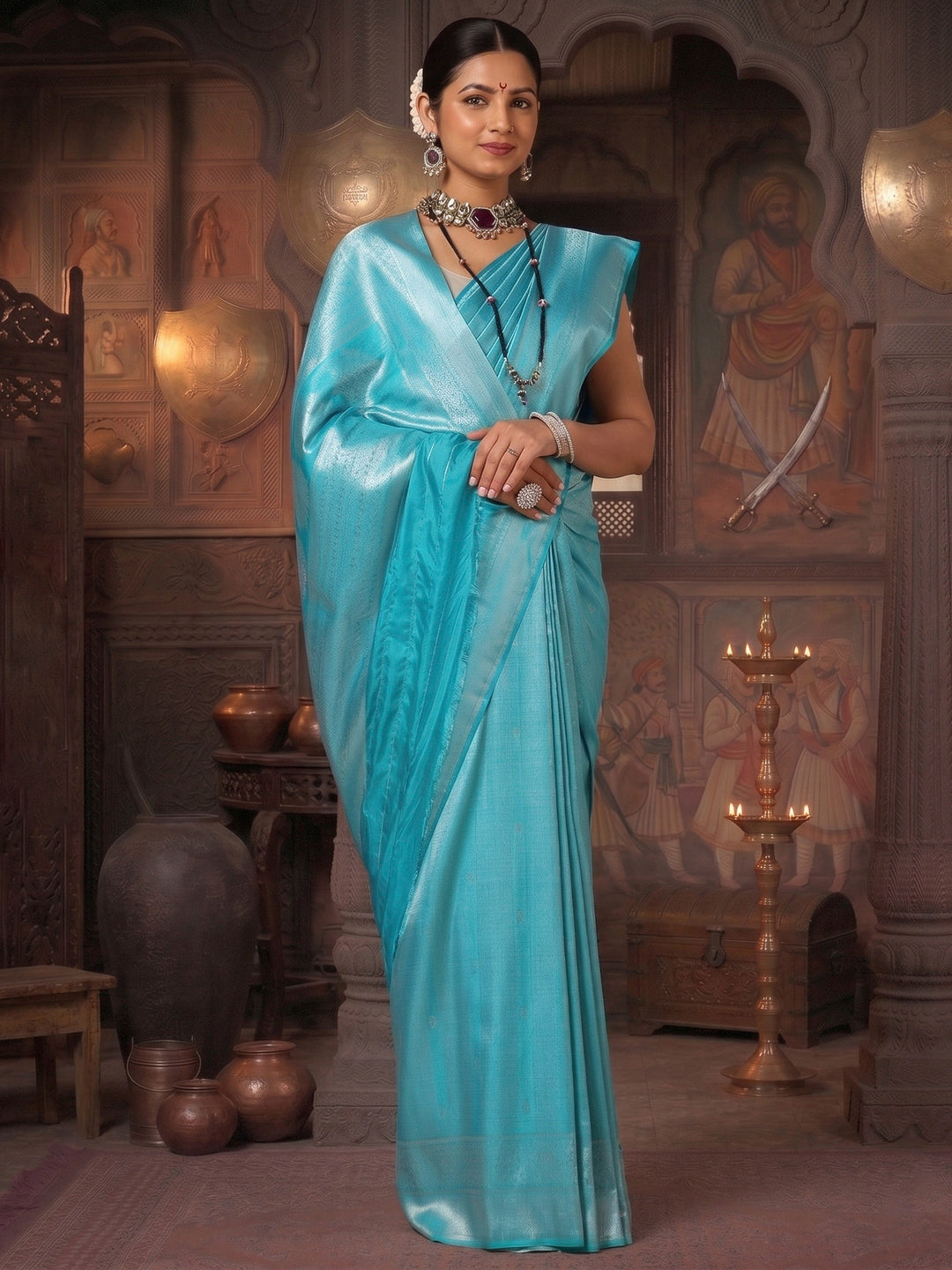 Blue Woven Design Kanjivaram Brocade Saree