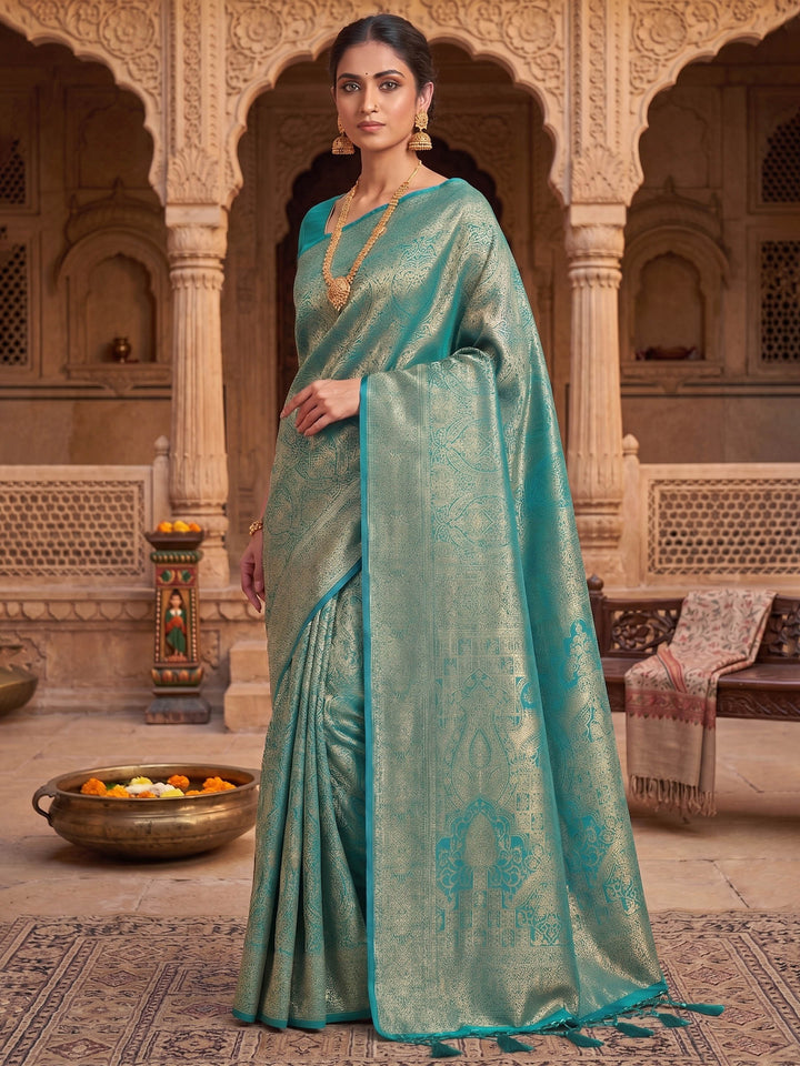 Dark Blue Woven Design Art Silk Kanjivaram Saree