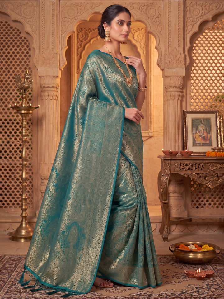 Dark Blue Woven Design Art Silk Kanjivaram Saree