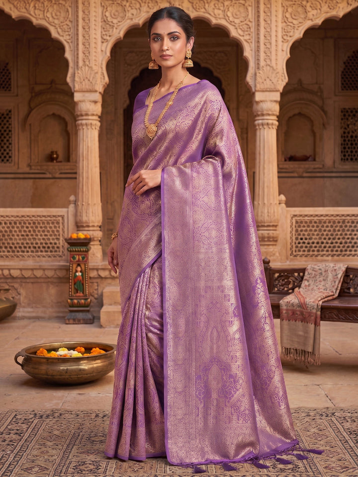 Lavender Woven Design Art Silk Kanjivaram Saree