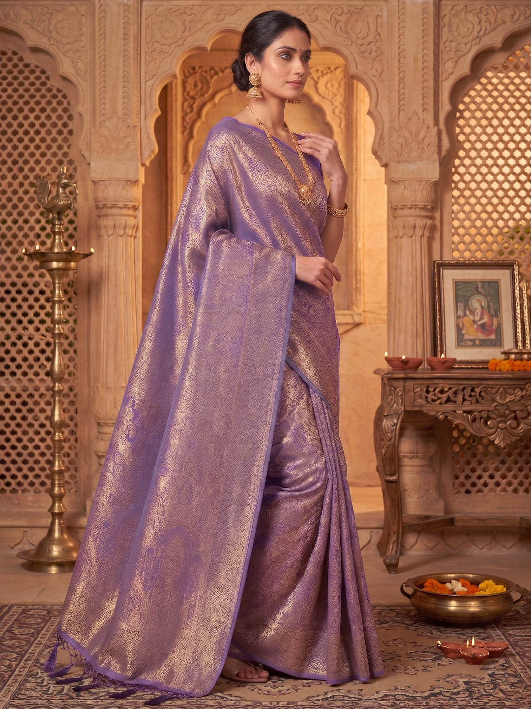 Lavender Woven Design Art Silk Kanjivaram Saree