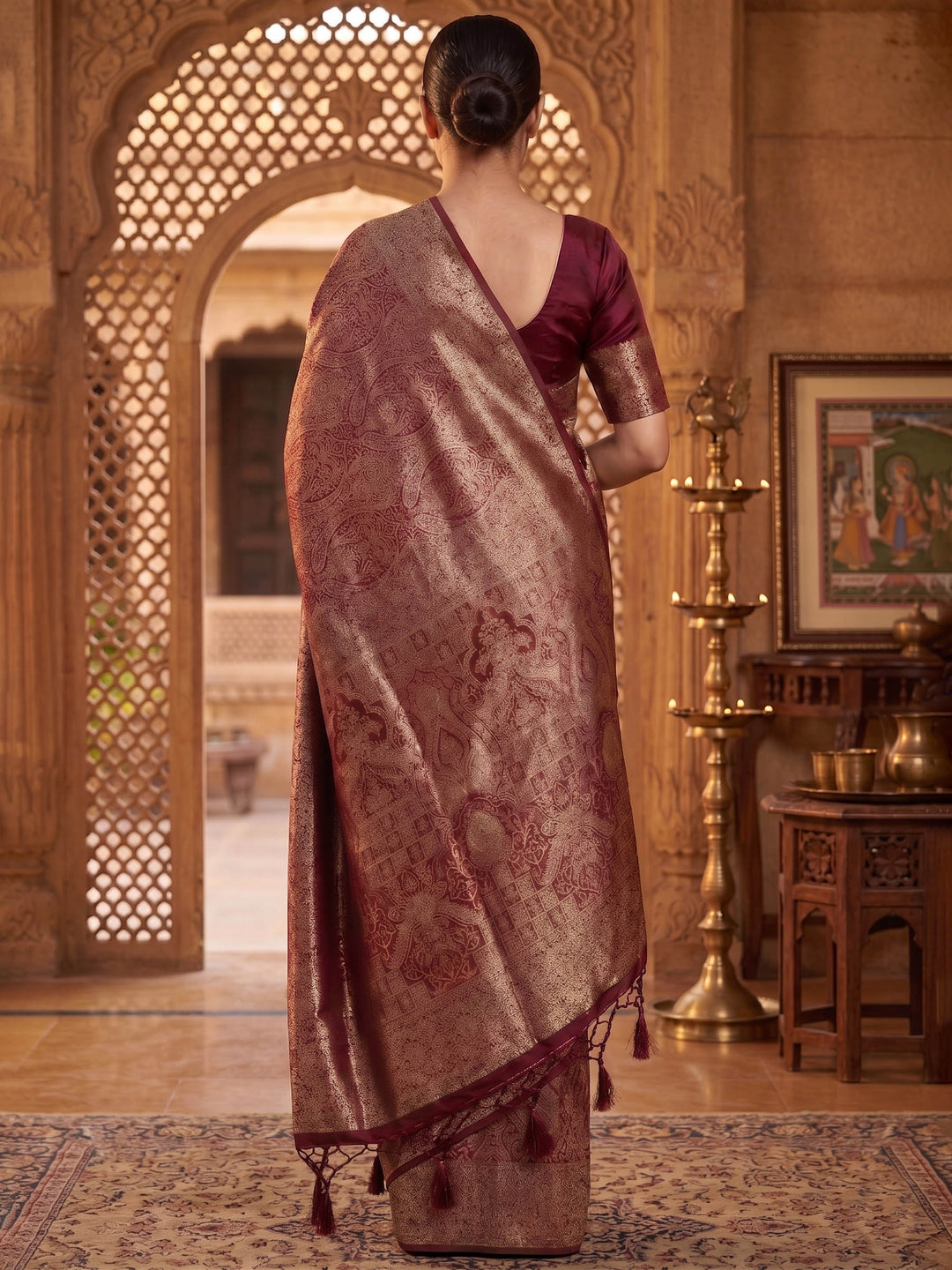 Maroon Woven Design Art Silk Kanjivaram Saree
