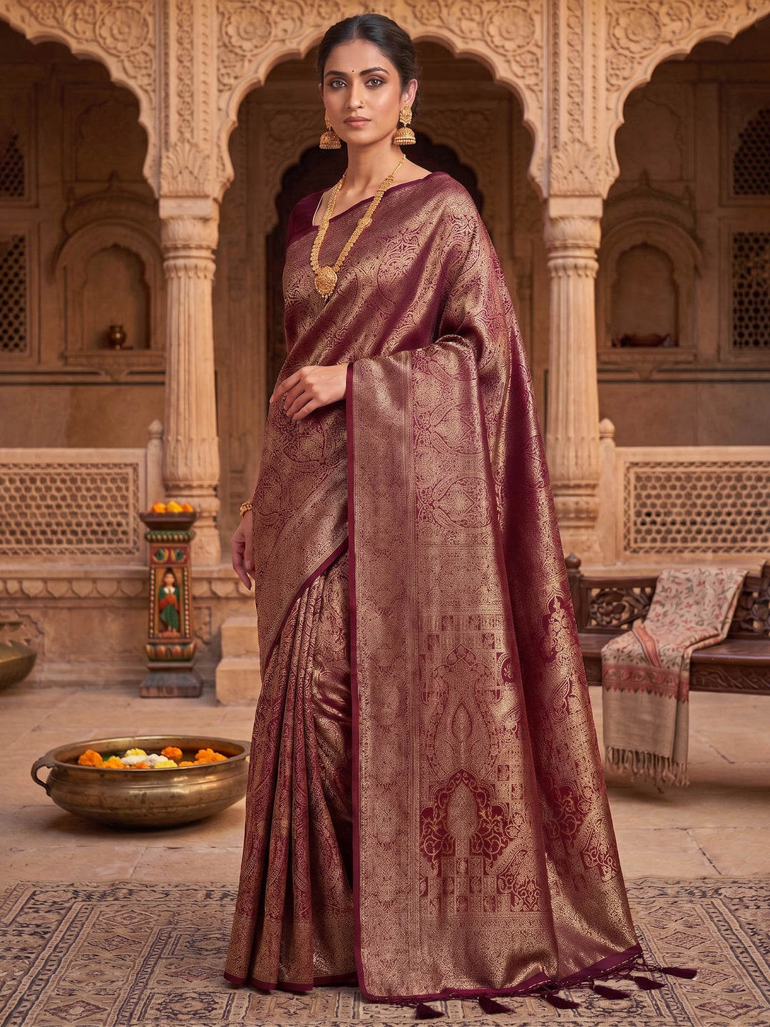 Maroon Woven Design Art Silk Kanjivaram Saree